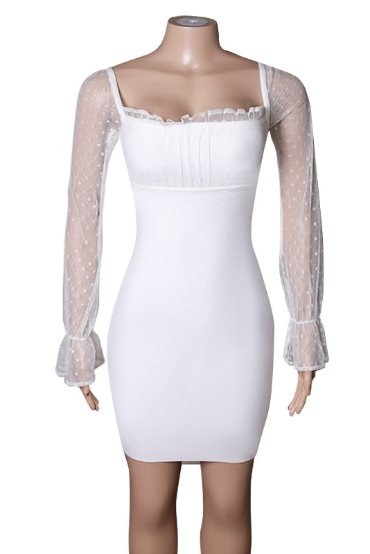 White Square Neck Long Sleeves Bandage Short Homecoming Dress