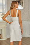 White Halter Sleeveless Front Split Bandage Short Homecoming Dress