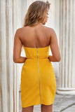 Yellow Sweetheart Strapless Pleats Bandage Short Homecoming Dress