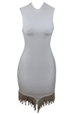 White Sleeveless Fringe Rhinestone Mini Homecoming Dress