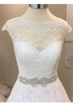 A Line Vintage Cap Sleeves Beaded Sashes Lace Wedding Dress Long Bridal Dress N831