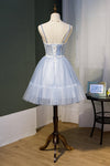 Spaghetti Straps A-Line Sky Blue Fairy Dress Homecoming Dress with Pearls