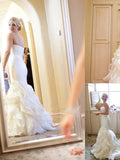 Strapless Mermaid Sweetheart Ruffles Sweep Train Organza Satin Wedding Dress N461