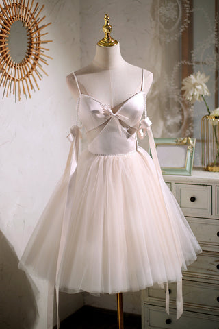 Princess Champagne Spaghetti Straps Tulle Prom Dress Homecoming Dress