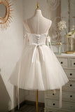 Princess Champagne Spaghetti Straps Tulle Prom Dress Homecoming Dress
