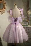 Lilac Fairy Short Mini Dress Appliques Homecoming Dress Birthday Party Dress