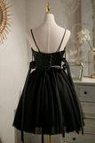 Lovely Black Satin Tulle Mini Dress Homecoming Dress