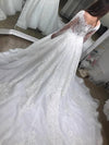 Luxurious Ball Gown Long Sleeves Court Train White Lace Applique Wedding Dress N429