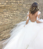 Ivory Sheer Long Sleeves Lace Tulle Backless Beach Wedding Dress Bridal Gowns 2018,N577