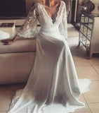 Romantic Boho V Neck Lace Appliques Chiffon Long Beach Wedding Dress With Sash N629