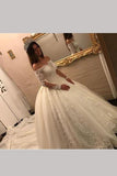 Luxury Off the Shoulder Long Sleeve Ball Gown Chapel Train Appliques Wedding Dress N619