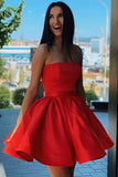 Red Charming Strapless A Line Short Homecoming Dress
