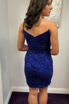 Royal Blue Sparkle Strapless V Neck Sequins Homecoming Dress