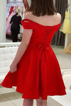 A Line Red Off The Shoulder Satin Homecoming Dress