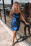Navy Blue Shinning Sequins Spaghetti Straps Homecoming Dress