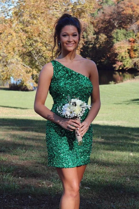 One Shoulder Sexy Sequins Short Homecoming Dress
