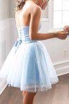 A Line Light Blue Strapless Lace up Short Homecoming Dress