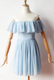 A-line Blue Sleeveless Chiffon Short Prom Dress, Homecoming Dress