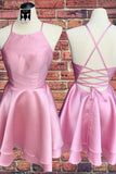 Stain Candy Pink Spaghetti Straps Sleeveless Short Prom Dress Homecoming Dress