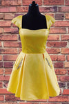 Yellow A-Line Cap Sleeves Stain Homecoming Dress With Pockets