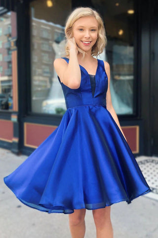 Royal Blue A-Line V-Neck Short Homecoming Dress