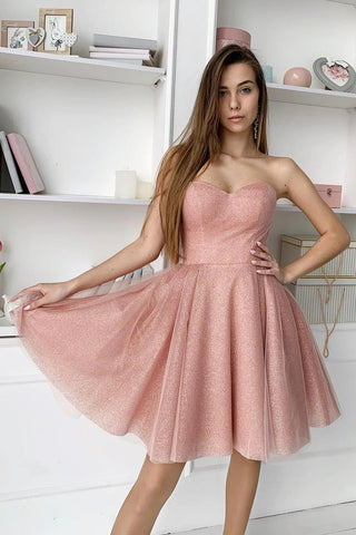 Dusty Pink A-Line Sweetheart Strapless Homecoming Dress