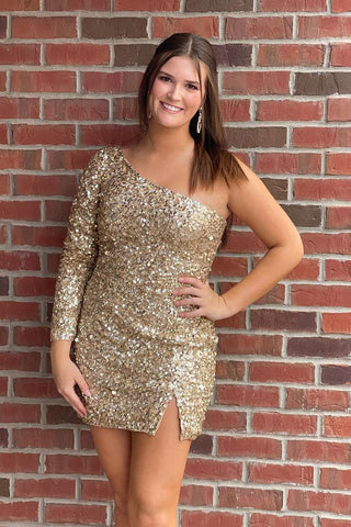 Sparkly Sequins One Shoulder Homecoming Dress
