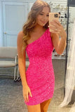One Shoulder Sleeveless Sequin Homecoming Dresses