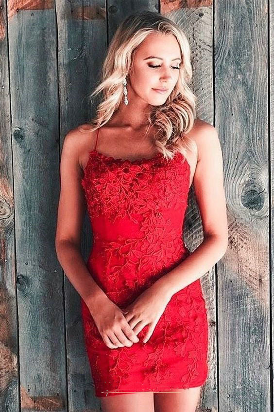 Spaghetti Straps Lace Appliques Short Homecoming Dress for teen