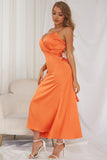 Beach A-line V-neck Spaghetti Straps Orange Homecoming Dress Prom Dress