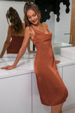 Rust V-neck Knee-length Split Homecoming Dress Prom Dress