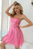Straight Across Spaghetti Straps Sequins Homecoming Dress Prom Dress
