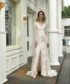 V-neck Mermaid Long Sleeve Beaded Tulle Lace Wedding gown