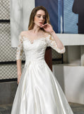 Sweetheart Mid-length Sleeves Backless Ankle-length Batin Wedding Gown