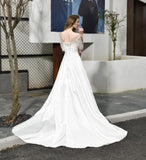 Sweetheart Mid-length Sleeves Backless Ankle-length Batin Wedding Gown