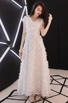 White Short Sleeves Long Party Dress Prom Dress With Feather