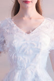 White Short Sleeves Tea-length Party Dress Prom Dress Homecoming Dress