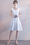 White V-Neck Sleeveless Tea-length Party Dress Prom Dress Homecoming Dress