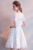 White Short Sleeves Tea-length Party Dress Prom Dress Homecoming Dress