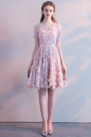 Short Sleeves Tea-length Party Dress Prom Dress Homecoming Dress