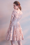 Elegant Pink Knee-Length Homecoming Dress Party Dress With Feathers