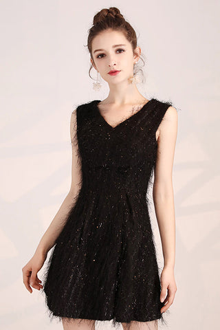Cute Black Sleeveless Tulle Prom Dress Short Homecoming Dress