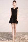 Cute Black Sleeveless Tulle Prom Dress Short Homecoming Dress