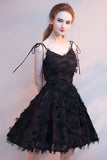 Black A-Line Spaghetti Straps ShortHomecoming Dress With Tassels