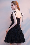 Black A-Line Spaghetti Straps ShortHomecoming Dress With Tassels