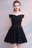 Black Off-The-Shoulder Feather Party Dress Short Homecoming Dress