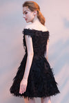 Black Off-The-Shoulder Feather Party Dress Short Homecoming Dress