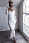Elegant Off Shoulder Long Sleeves Lace Mermaid Bridesmaid Dress B502