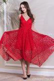 Elegant Spaghetti Straps V Neck Lace Bridesmaid Dress B491