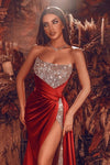 Red Gorgeous Straight Across Mermaid Prom Dress Split Long With Sequins PD0742